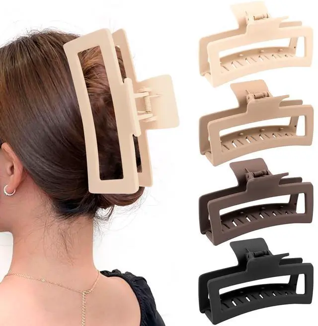 Main image of 5 Inche Extra Large Claw Clips for Thick Hair and Long Hair, 4 Pack Xl Jumbo Claw clips, Oversized Matte Non-slip Rectangle Hair Clips for Women, Big Strong Hold Jaw Clip,Neutral Color