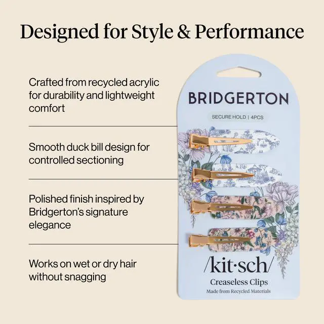 Alt view image 4 of 7 - Bridgerton x Kitsch Creaseless Hair Clips for Women - Toile in Bloom, 4pcs