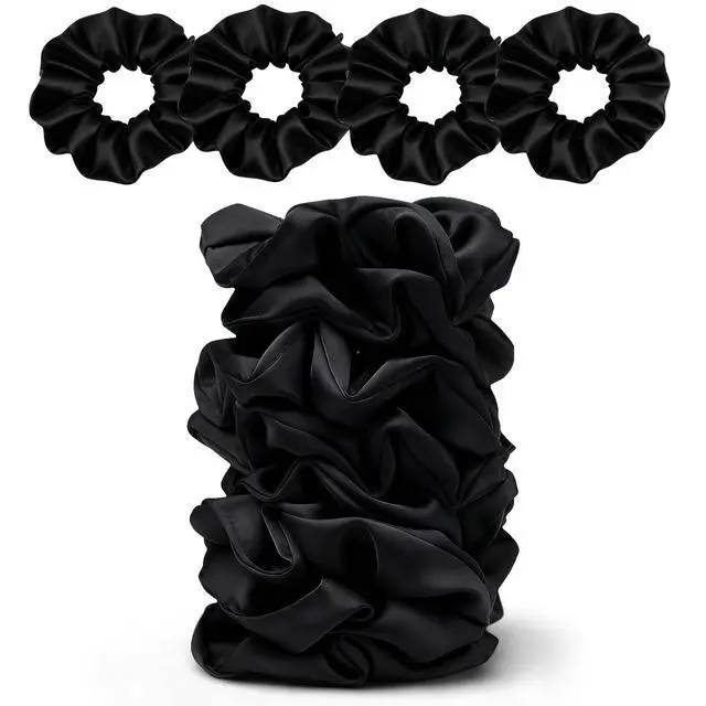 Alt view image 7 of 7 - Satin Scrunchies for Women 8PCS Black Silk Hair Ties No Crease, Frizz-Free, Gentle Elastic Hair Bands for Thick & Thin Hair, Soft & Stylish Hair Accessories Gifts
