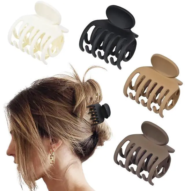 Main image of Double Row Teeth Hair Clips Small Claw Clips for Thin Hair 4 Pack 1.6" Medium Matte Non-slip Short Hair Accessories for Women and Girls