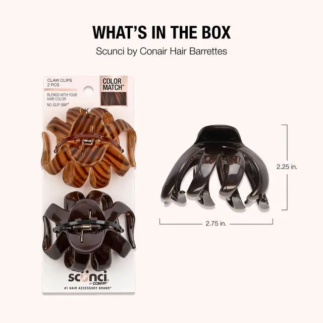 Alt view image 7 of 7 - Scunci by Conair jaw claw clips - hair accessories for women - claw clips for thick hair - claw clip - Black & Tortoise- 2 Count