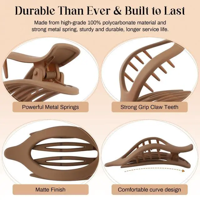 Alt view image 5 of 7 - French Concord Hair Clips - 6Pcs Side Slide Volume Clips for Women Girls, Strong Hold No Slip Grip, Thick or Thin Hair (Matte Finish, L:4.6 IN, W:1.97IN)