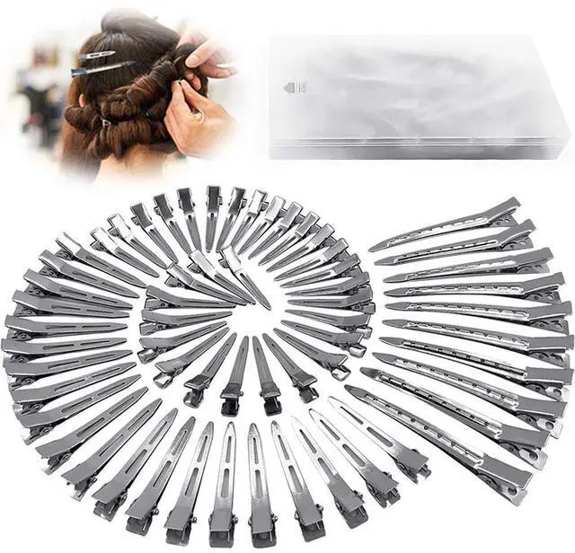 Main image of 60Pcs Metal Duck Billed Hair Clips for Women Styling Sectioning, Silver Hair Pins for Long Hair, Alligator Curl Loc Clips for Thick Hair Roller, Salon, Bows DIY