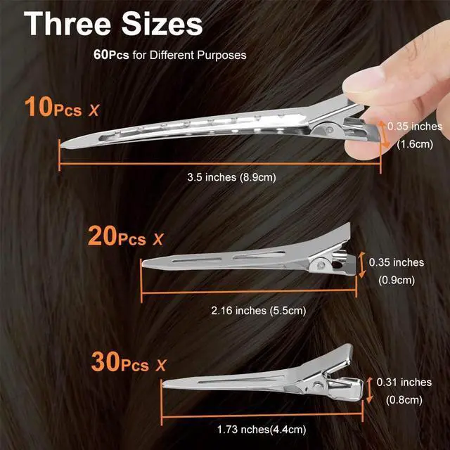 Alt view image 3 of 6 - 60Pcs Metal Duck Billed Hair Clips for Women Styling Sectioning, Silver Hair Pins for Long Hair, Alligator Curl Loc Clips for Thick Hair Roller, Salon, Bows DIY
