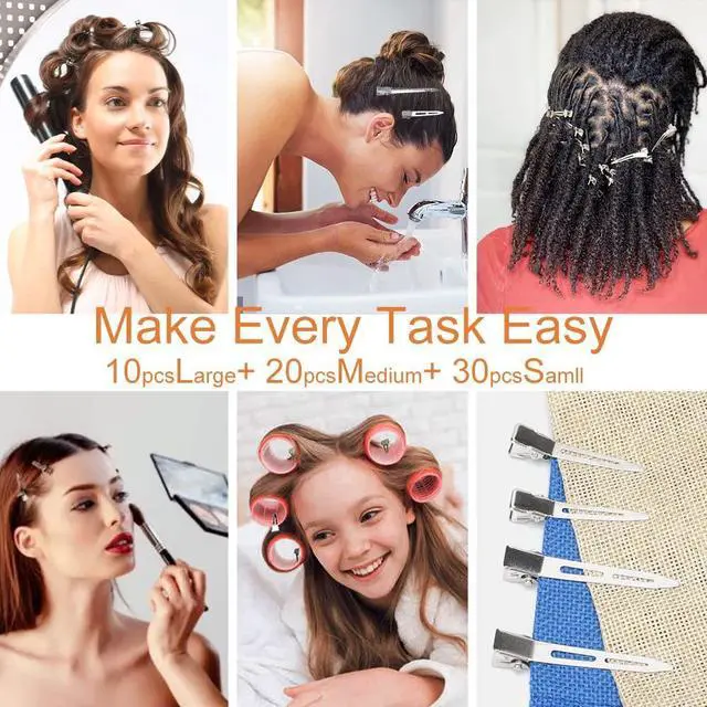 Alt view image 4 of 6 - 60Pcs Metal Duck Billed Hair Clips for Women Styling Sectioning, Silver Hair Pins for Long Hair, Alligator Curl Loc Clips for Thick Hair Roller, Salon, Bows DIY