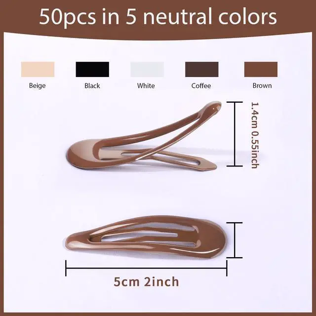 Alt view image 5 of 7 - 50Pcs Snap Hair Clips,2 Inch Hair Barrettes Hair Clips For Women, Metal Mixed Color, Hair Barrettes For Women Hair Snap Clips 5 Colors