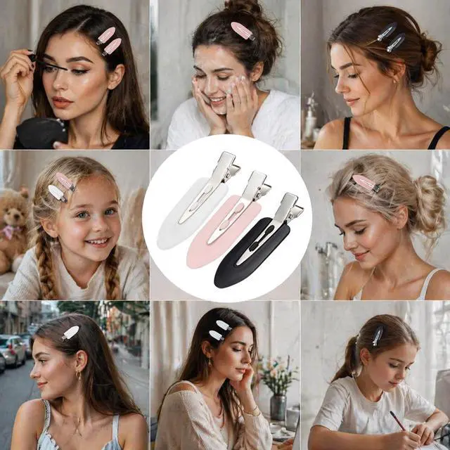 Alt view image 4 of 7 - 24 Pcs Creaseless Hair Clips for Women Makeup, Black/Pink/White