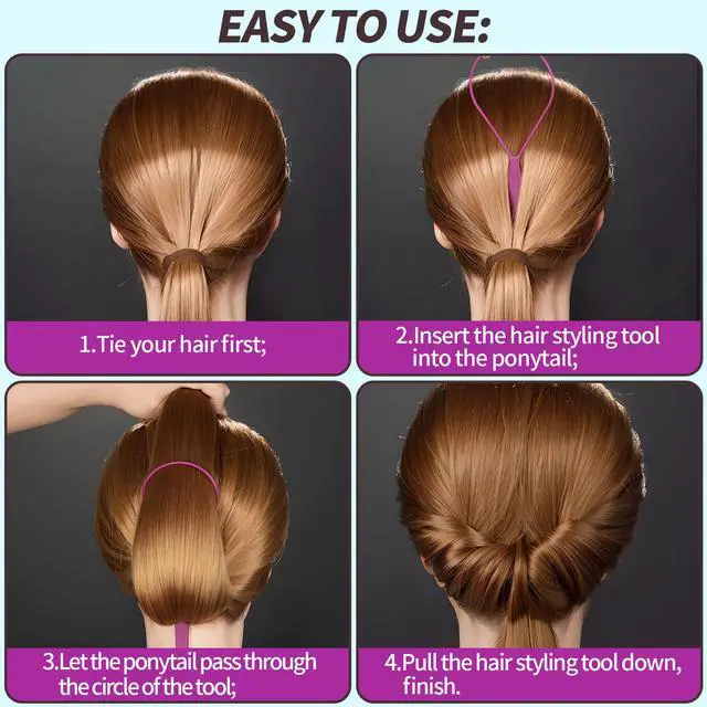 Alt view image 4 of 7 - 4pcs Pony Hair Tail Accessories, 2 Pairs French Braiding Tool, Turvy Styling Tool for Women Girls, Ponytail Pull Through Tool Purple/Blue