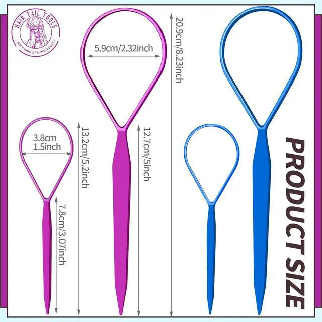 Alt view image 2 of 7 - 4pcs Pony Hair Tail Accessories, 2 Pairs French Braiding Tool, Turvy Styling Tool for Women Girls, Ponytail Pull Through Tool Purple/Blue