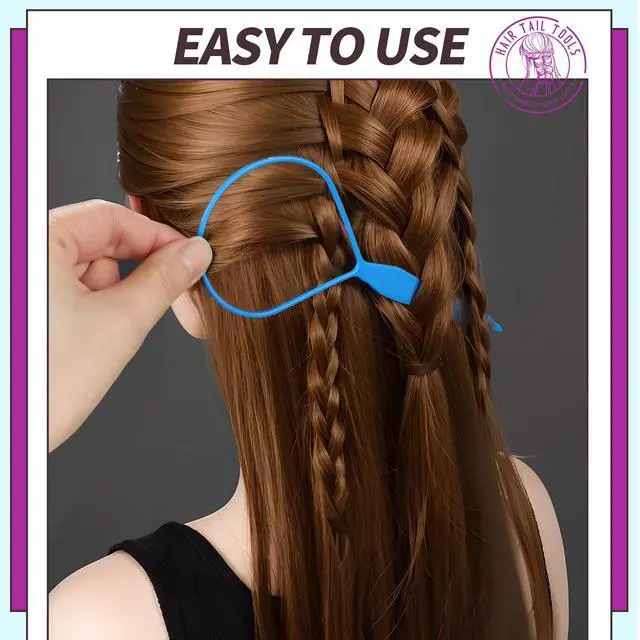 Alt view image 5 of 7 - 4pcs Pony Hair Tail Accessories, 2 Pairs French Braiding Tool, Turvy Styling Tool for Women Girls, Ponytail Pull Through Tool Purple/Blue