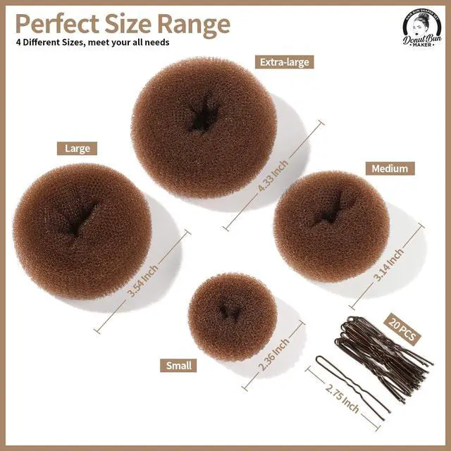 Alt view image 2 of 7 - Hair Bun Maker, Hair Buns for kids Girls, Hair Donuts, Ballet Bun Maker,4 Size, Light Brown