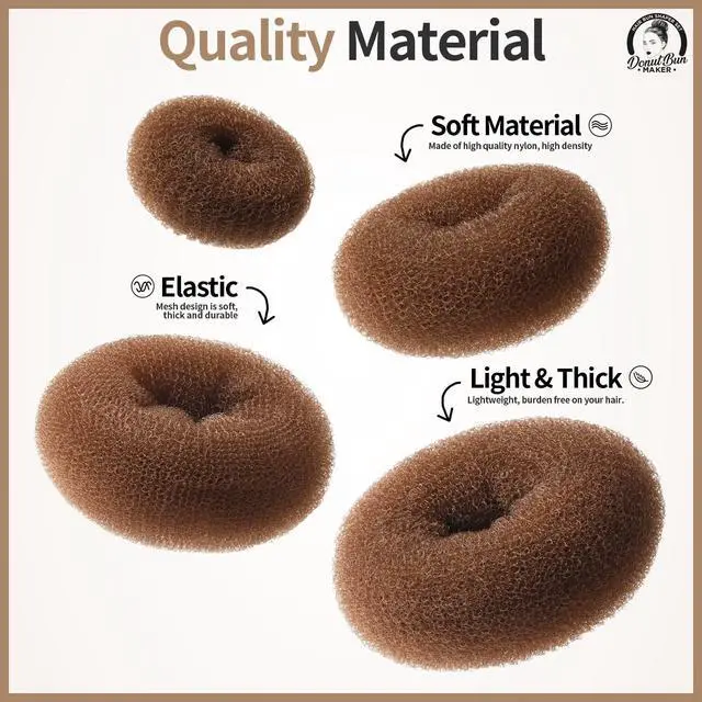 Alt view image 3 of 7 - Hair Bun Maker, Hair Buns for kids Girls, Hair Donuts, Ballet Bun Maker,4 Size, Light Brown