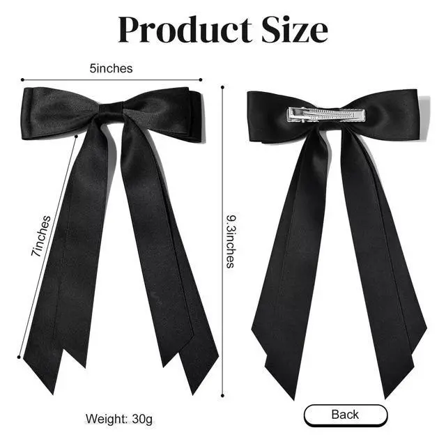 Alt view image 3 of 7 - 2PCS Hair Bows Hair Clip Beige Black Hair Ribbon Ponytail Holder Accessories Slides Metal Clips Hair Bow for Women Girls Toddlers Teens Kids