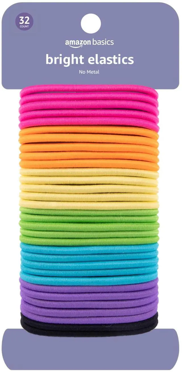 Main image of No Damage Elastic Hair Ties, Ponytail Holders for Thick Hair, No Pull, Secure Hold, Snag-Free, Bright 4 MM Elastics for All Types, 32 Count