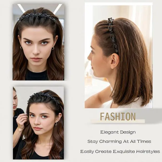 Alt view image 3 of 7 - Headband with Clips,2Pcs Braided Bang Headband with Teeth for Women