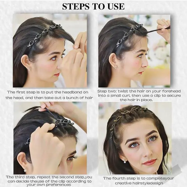Alt view image 4 of 7 - Headband with Clips,2Pcs Braided Bang Headband with Teeth for Women
