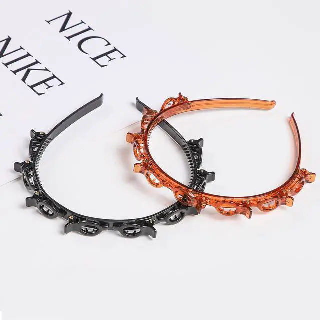 Alt view image 7 of 7 - Headband with Clips,2Pcs Braided Bang Headband with Teeth for Women