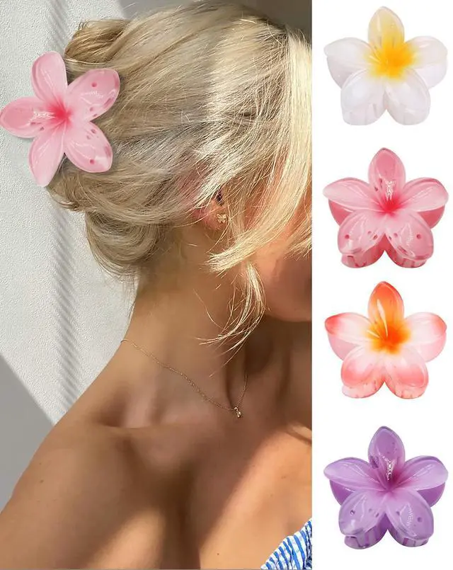 Main image of Flower Hair Claw Clips-4PCS for Thick Hair,Strong Hold Nonslip,Hawaiian,Cute Large Hair Clips,Banana Clip for Thin Hair,Hair Accessories for Women Girls Holiday Gifts (A-4pcs large colorful