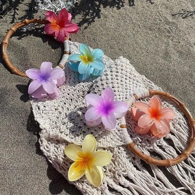 Alt view image 2 of 3 - Flower Hair Claw Clips-4PCS for Thick Hair,Strong Hold Nonslip,Hawaiian,Cute Large Hair Clips,Banana Clip for Thin Hair,Hair Accessories for Women Girls Holiday Gifts (A-4pcs large colorful