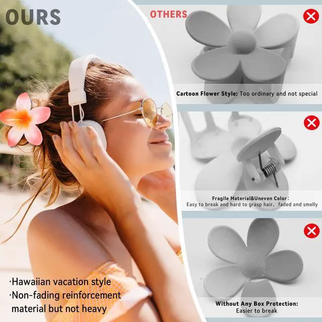 Alt view image 3 of 3 - Flower Hair Claw Clips-4PCS for Thick Hair,Strong Hold Nonslip,Hawaiian,Cute Large Hair Clips,Banana Clip for Thin Hair,Hair Accessories for Women Girls Holiday Gifts (A-4pcs large colorful