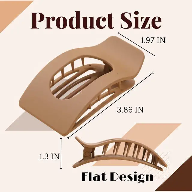 Alt view image 2 of 7 - 8 Pack Flat Hair Clips for Women Large Matte Rectangle No-Slip Claw Clips, Strong Hold Square Hair Accessories for Thick & Thin Hair, Lay Flat Design for Work & Daily Styling