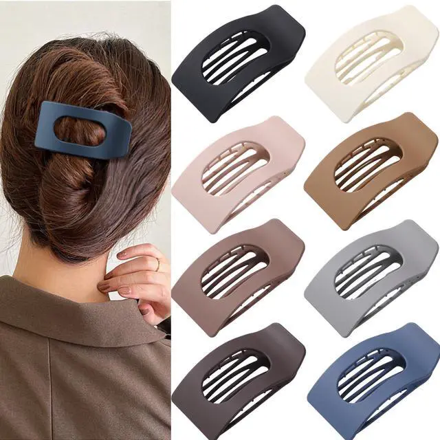Main image of 8 Pack Flat Hair Clips for Women Large Matte Rectangle No-Slip Claw Clips, Strong Hold Square Hair Accessories for Thick & Thin Hair, Lay Flat Design for Work & Daily Styling