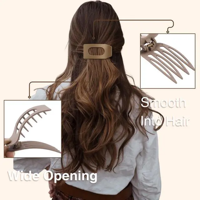 Alt view image 4 of 7 - 8 Pack Flat Hair Clips for Women Large Matte Rectangle No-Slip Claw Clips, Strong Hold Square Hair Accessories for Thick & Thin Hair, Lay Flat Design for Work & Daily Styling
