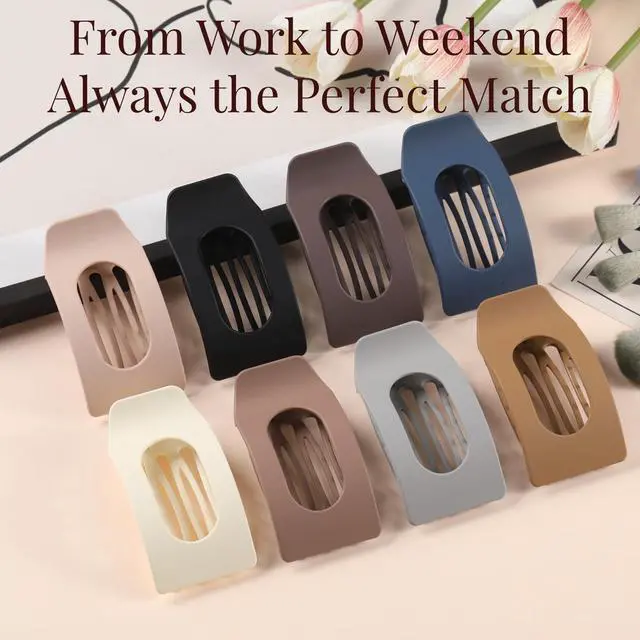 Alt view image 5 of 7 - 8 Pack Flat Hair Clips for Women Large Matte Rectangle No-Slip Claw Clips, Strong Hold Square Hair Accessories for Thick & Thin Hair, Lay Flat Design for Work & Daily Styling