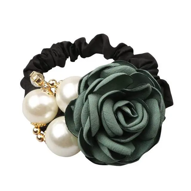 Alt view image 4 of 7 - 4Pcs Korean Fashion Pearl Hair Rope Rose Flower Rhinestone Hair Ties/ Jewelry Rubber Band