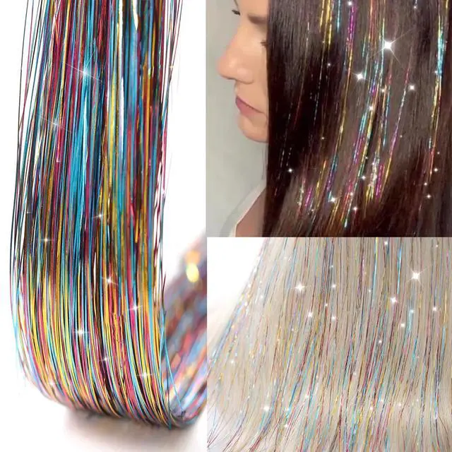 Alt view image 2 of 7 - Hair Tinsel 12Pcs Clip in Rainbow Hair Accessories 20.5 Inch Fairy Hair Tinsel Kit for Women Girls Glitter Extensions for Christmas Halloween New Year Party (Rainbow)