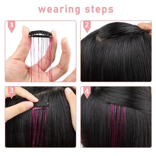 Alt view image 3 of 7 - Hair Tinsel 12Pcs Clip in Rainbow Hair Accessories 20.5 Inch Fairy Hair Tinsel Kit for Women Girls Glitter Extensions for Christmas Halloween New Year Party (Rainbow)