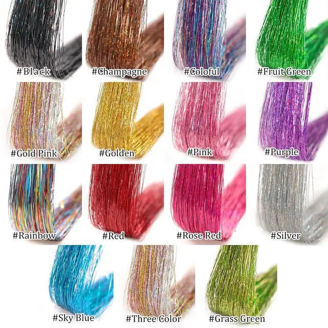 Alt view image 6 of 7 - Hair Tinsel 12Pcs Clip in Rainbow Hair Accessories 20.5 Inch Fairy Hair Tinsel Kit for Women Girls Glitter Extensions for Christmas Halloween New Year Party (Rainbow)