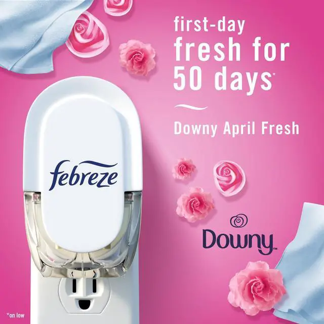 Alt view image 4 of 7 - Plug-In Air Freshener, Odor-Fighting Scented Oil Starter Kit, Air Fresheners for Home and Bathroom and Kitchen, Long Lasting for Strong Odors, Downy April Fresh Scent, Warmer + 2 Refill