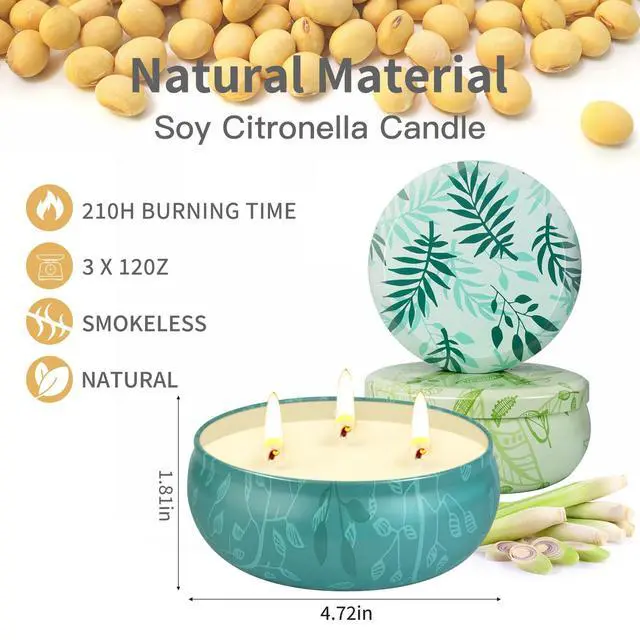 Alt view image 6 of 7 - Citronella Candles Outdoor, Large Citronella Candle Outdoor for Patio, 3 Pack 12oz Summer Candle Bulk for Home Garden Yard Camping Party Indoor Outside Decorative, 210 Hours Long Burning, 3 Wick