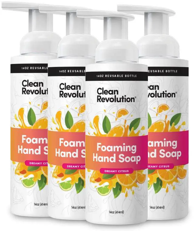 Main image of Foaming Hand Soap Refill with Real Essential Oils, Moisturizing Sulfate-Free Hand Soap, Ready-to-Use Foam Soap Refill for Kitchen & Bathroom (Dreamy Citrus) 14 oz, Pack of 4