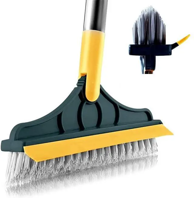 Main image of 2 in 1 Cleaning Scrub Brush Grout Brush Scrape Floor Scrub Brush with Long Handle V-Shape Stiff Bristle Brush Scrubber with Squeegee 120°Rotating Shower Scruber for Cleaning Bathroom Glass Wall
