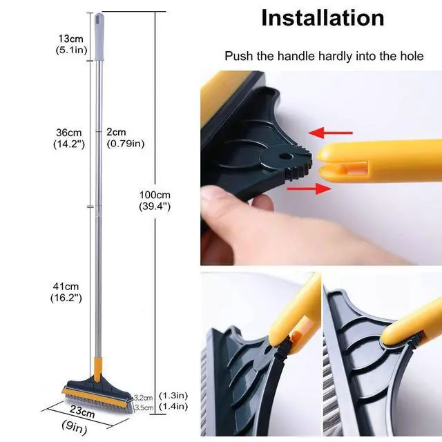 Alt view image 6 of 6 - 2 in 1 Cleaning Scrub Brush Grout Brush Scrape Floor Scrub Brush with Long Handle V-Shape Stiff Bristle Brush Scrubber with Squeegee 120°Rotating Shower Scruber for Cleaning Bathroom Glass Wall