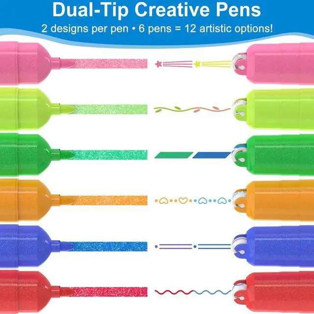 Alt view image 7 of 7 - Dual Tip Glitter Highlighters Set, 6 Colors-Changing Fun Line Style Pens for Writing, Drawing, Sparkle Markers Ideal for Students, Artists, Journaling, Office & School Supplies(6 Pack)