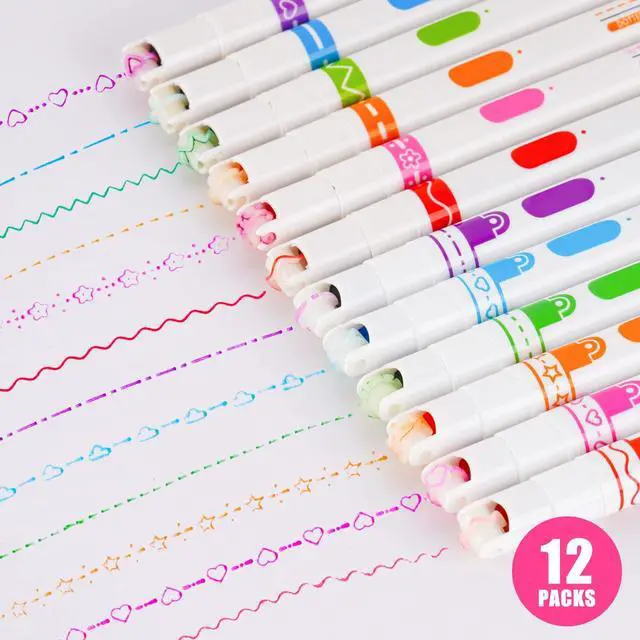 Alt view image 2 of 7 - Curve Highlighter Pens 12 Pack, Roller Stamp Markers, 8 Patterns