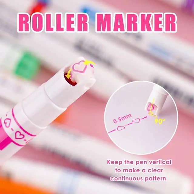 Alt view image 4 of 7 - Curve Highlighter Pens 12 Pack, Roller Stamp Markers, 8 Patterns