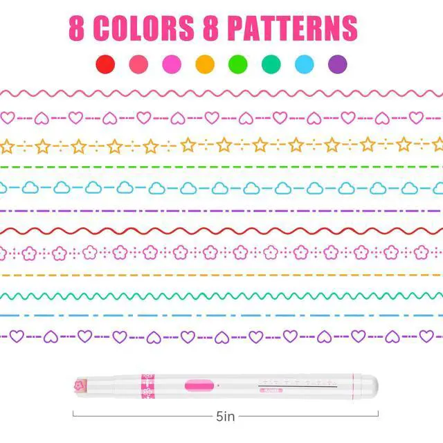 Alt view image 3 of 7 - Curve Highlighter Pens 12 Pack, Roller Stamp Markers, 8 Patterns