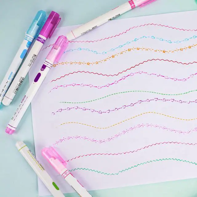 Alt view image 7 of 7 - Curve Highlighter Pens 12 Pack, Roller Stamp Markers, 8 Patterns