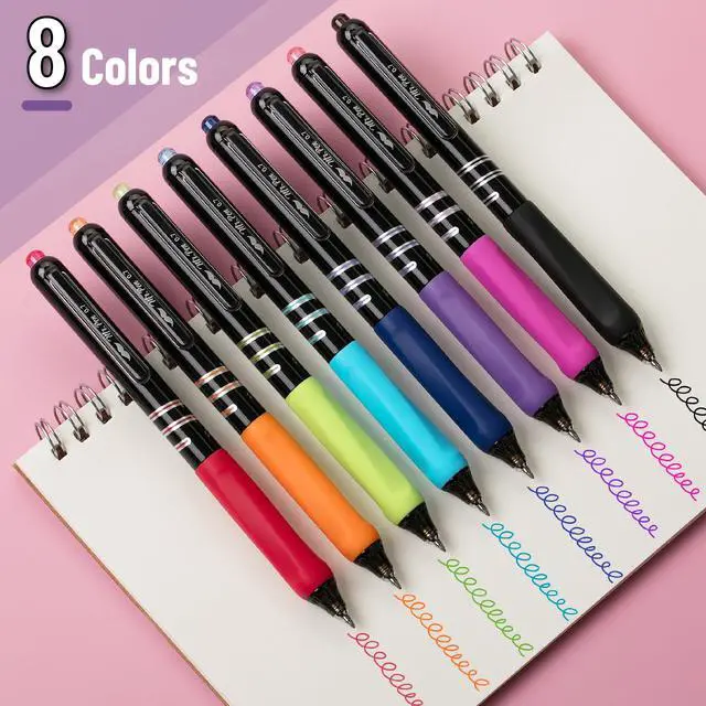 Alt view image 2 of 7 - Retractable Gel Pens, 8 Pack, 0.7mm Fine Point Colorful Ink