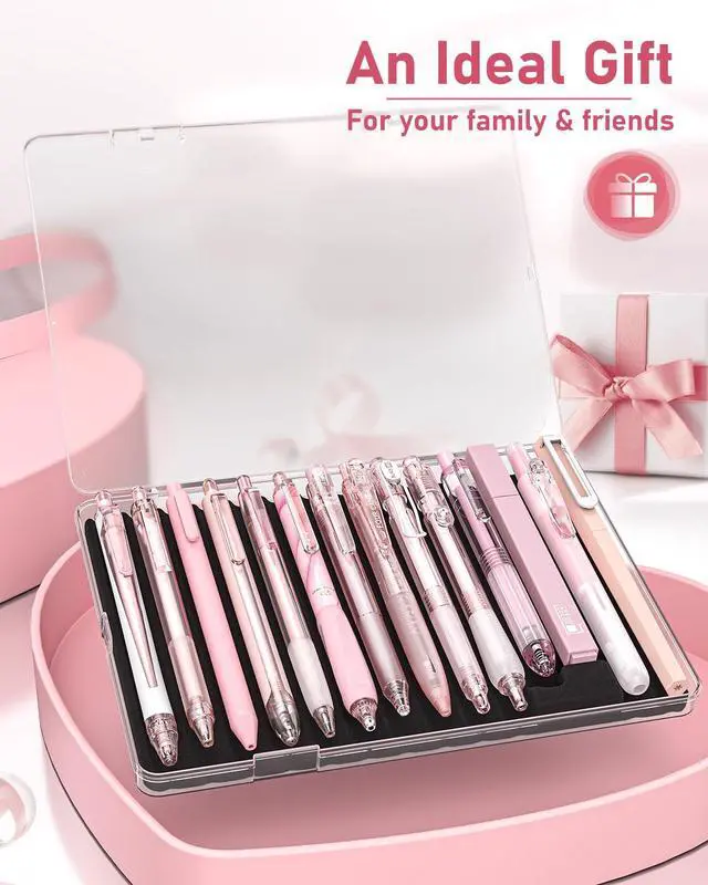 Alt view image 5 of 7 - Writing Ink Pens with Black & Pink Ink and 2Pack Highlighter, Cute Retractable 0.5mm Smooth Writing Pens,Pink Pens for School, Office Girly Stationery Aesthetic Desk Accessories Set of 14