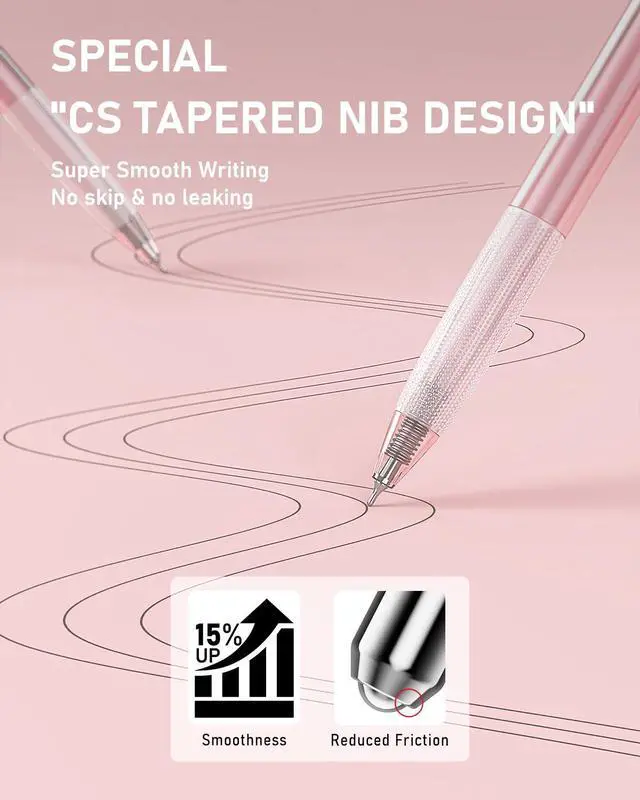 Alt view image 6 of 7 - Writing Ink Pens with Black & Pink Ink and 2Pack Highlighter, Cute Retractable 0.5mm Smooth Writing Pens,Pink Pens for School, Office Girly Stationery Aesthetic Desk Accessories Set of 14