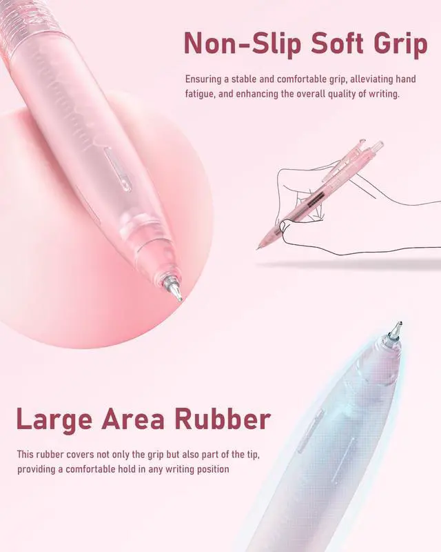 Alt view image 7 of 7 - Writing Ink Pens with Black & Pink Ink and 2Pack Highlighter, Cute Retractable 0.5mm Smooth Writing Pens,Pink Pens for School, Office Girly Stationery Aesthetic Desk Accessories Set of 14