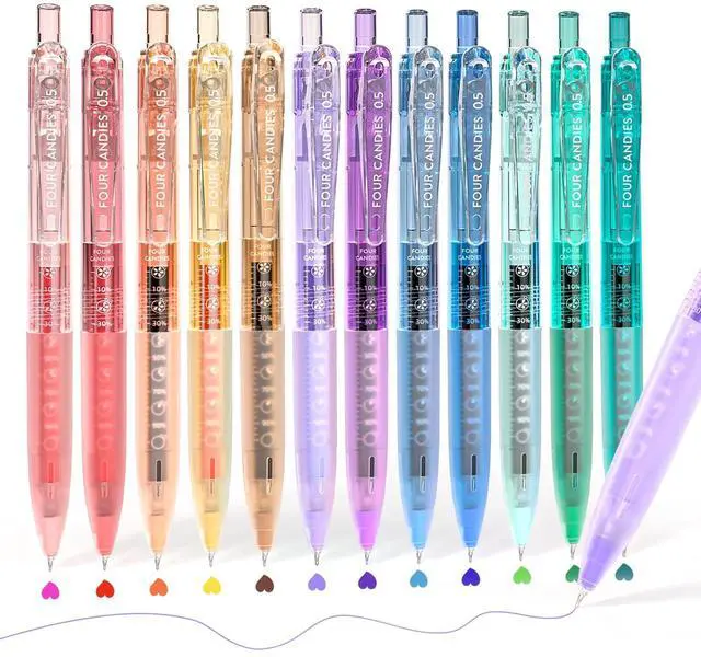 Main image of 12 Pack 0.5mm Cute Quick-Dry Retractable Colored Gel Pens