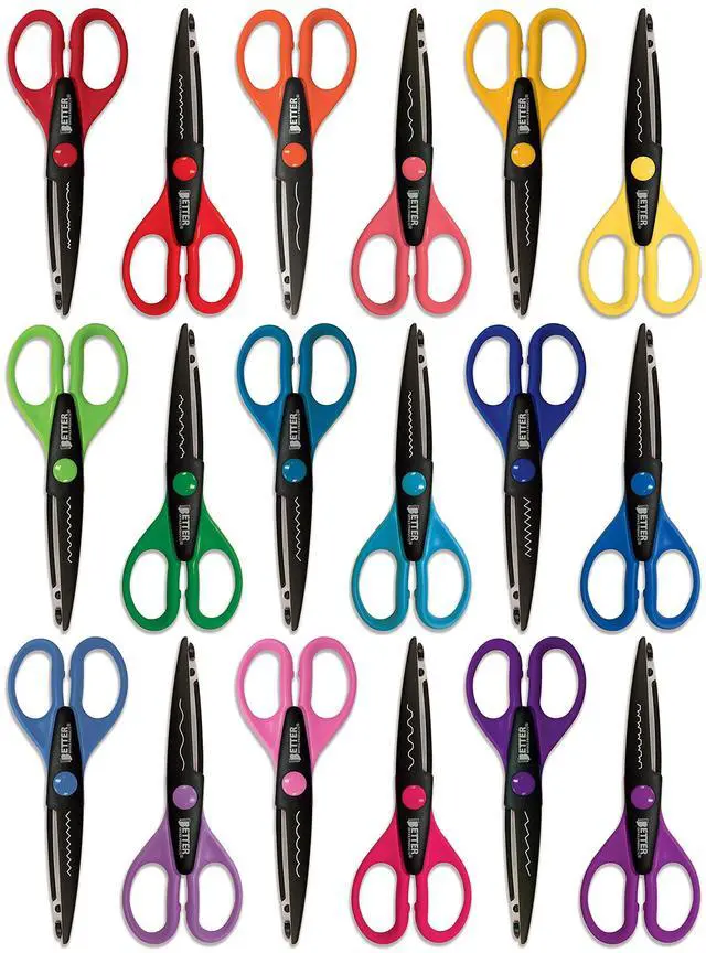 Main image of 18 Piece Decorative Edge Craft Scissors, 18 Colors and Edge Designs, 6 Inch Length, 2.5 Inch Blades, Assorted 18 Count Edger Scissors