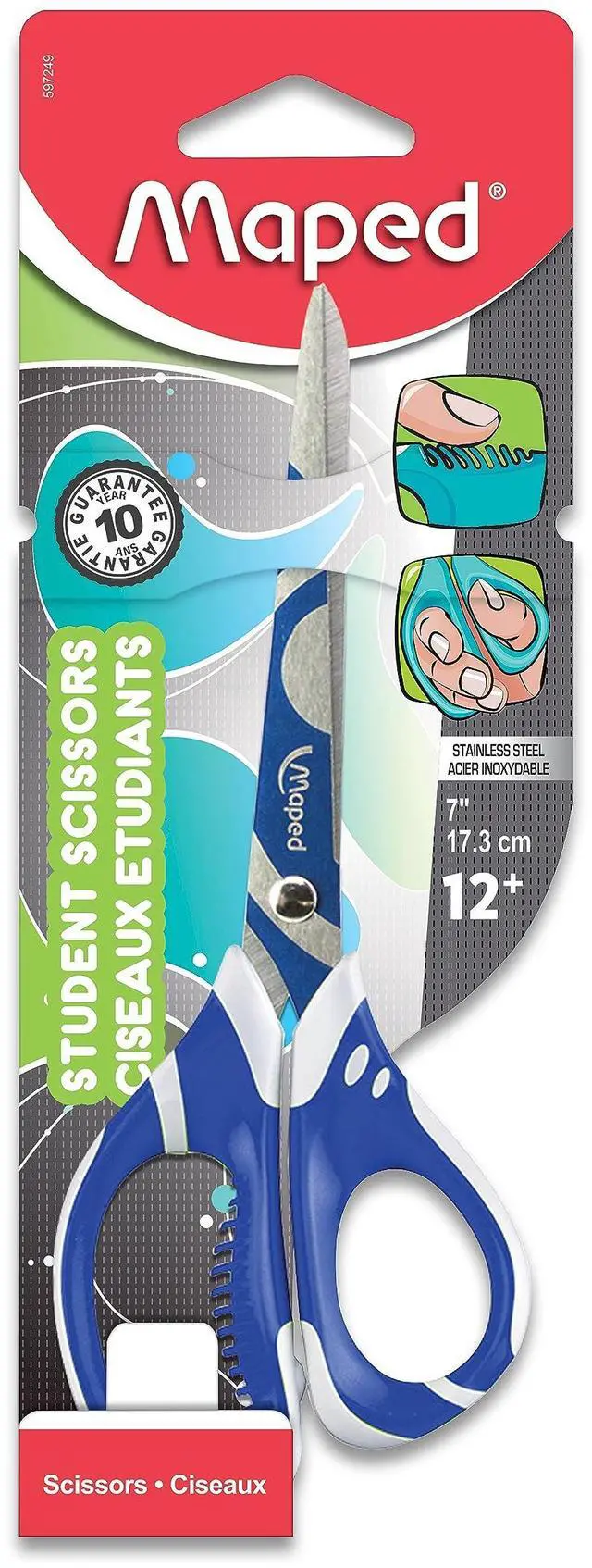 Main image of Zenoa Fit Soft Grip Student 7 Inch Scissors - Students - Cutting Crafts - Soft Grip Comfort - Stylish Blade Decorations and Ergonomic Handles