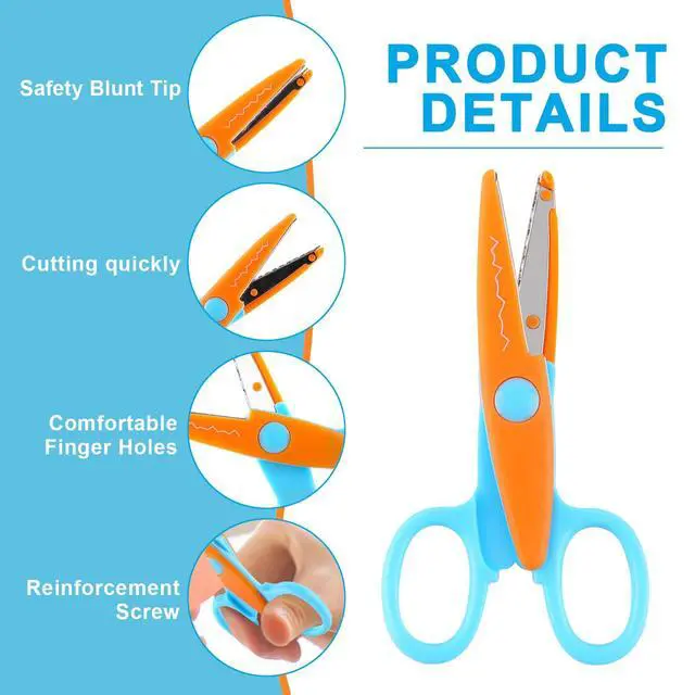 Alt view image 4 of 6 - 12 Pack Kids Safety Scissors | Blunt Tip with Decorative Edges | 5 Inch Colorful Zig Zag Assorted Patterns for School, Classroom Supplies, Teachers, Art Crafts, Scrapbook, DIY Projects